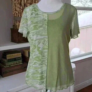 CATO Shear Duo Fabric Top with Seam Detail and Tank Top